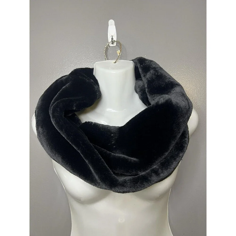 Gallery Scarf Womens One Size Black Faux Fur Cowl Neck Warmer Snood Winter
